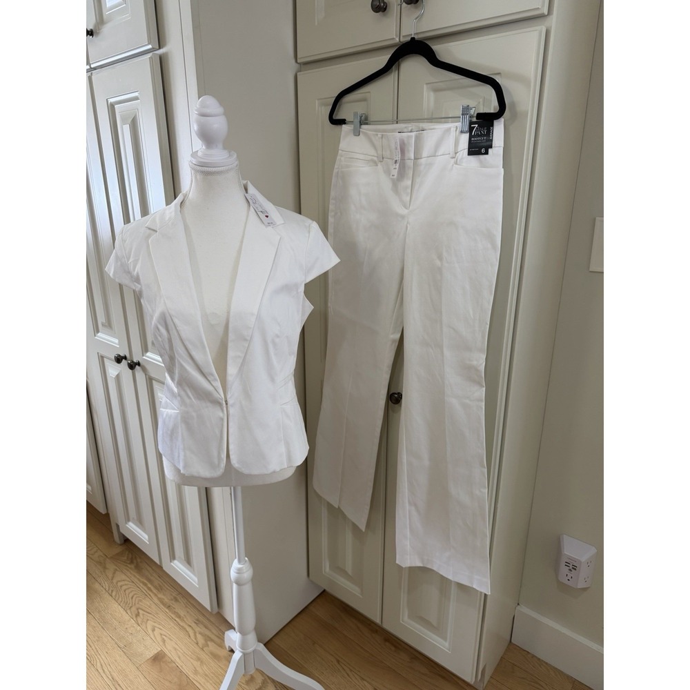 NY&Co White Suit Set Blazer 8 Pants 6 NWT Career Office Chic‎ Stretch Preppy
